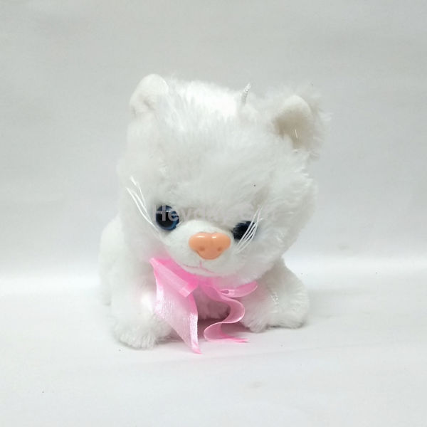 Picture of White Puppy Stuffed Soft Plush Toy with Neck Bow